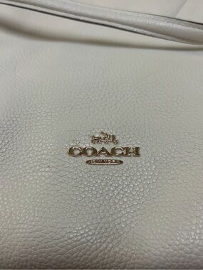 Coach Pebbled Leather Shoulder Bag in white with Gold Logo